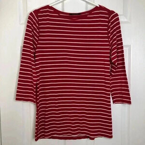Tahari Long Sleeved Shirt Red & White Striped  Size Medium